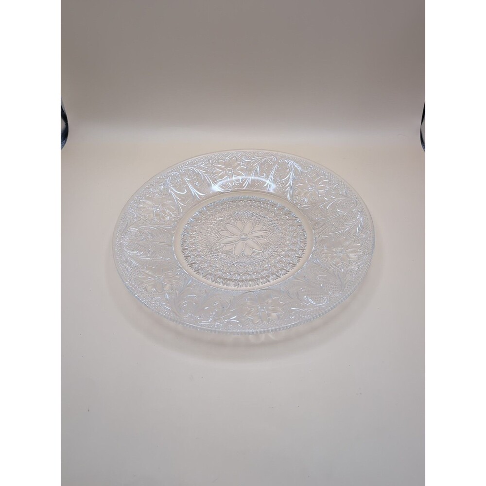 Anchor Hocking Sandwich Glass Dinner Plate Clear Floral Pattern Vintage - Picture 4 of 6